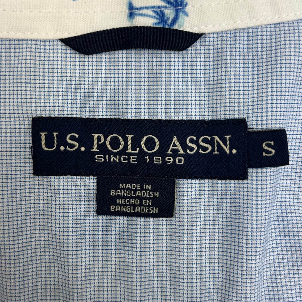 U.S. Polo Assn Button Down Pony Shirt Mens S White Blue Palm Tree Resort Beach - Picture 4 of 5